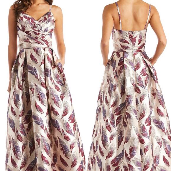 Morgan & Co. Womens Feather Brocade Gown Dress Maxi Shiny Prom Formal Size 1-XS - Picture 1 of 15